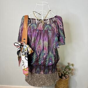 Vintage y2k silky fitted babydoll sheer flowy ruffle blouse